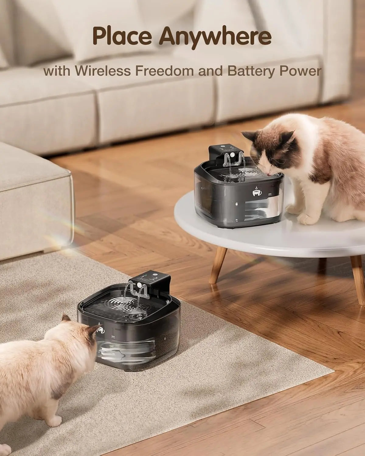 Cat Water Fountain Cordless 108oz/3.2L, Pet Drinking Fountain with 5000mAh Rechargeable Battery, 3 Modes, Motion Sensor