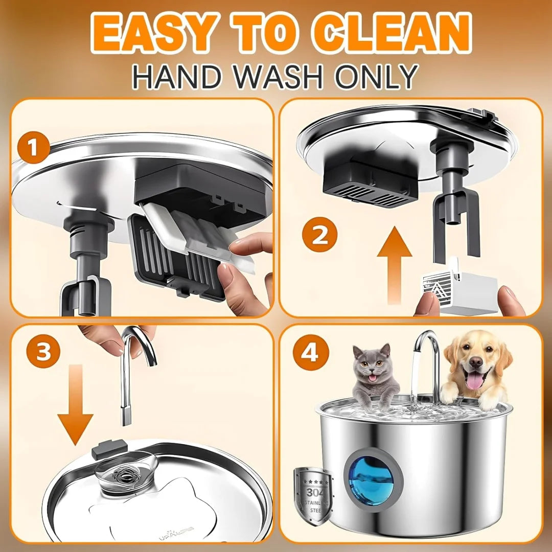 Cat Water Fountain 3.2L Stainless Steel Automatic Pet Water Dispenser with Filter Silent Pump for Cats Dog Indoor Drinking Water