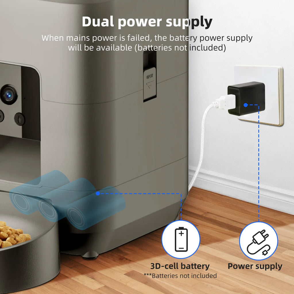 2L Automatic Pet Feeder Cat Smart Pet Feeder Wi-Fi & Camera Controlled Feeder Dog & Cat Food Dispenser Remote App (No 5V 2A plug)