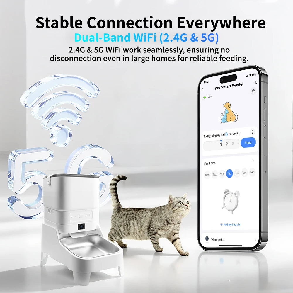 Smart Pet Feeder with 15CM Elevated Camera Tuya App Control for Busy Pet Owners FURPIPI Automatic Cats Dog Food Feeder Dispenser