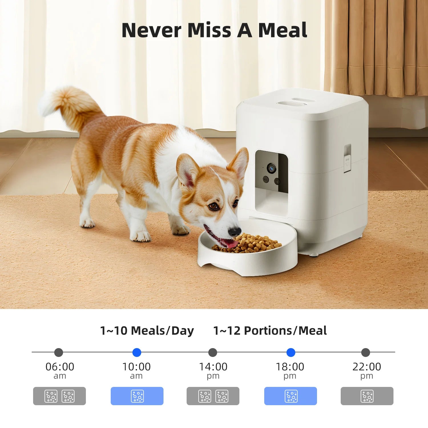 2L Automatic Pet Feeder Cat Smart Pet Feeder Wi-Fi & Camera Controlled Feeder Dog & Cat Food Dispenser Remote App (No 5V 2A plug)