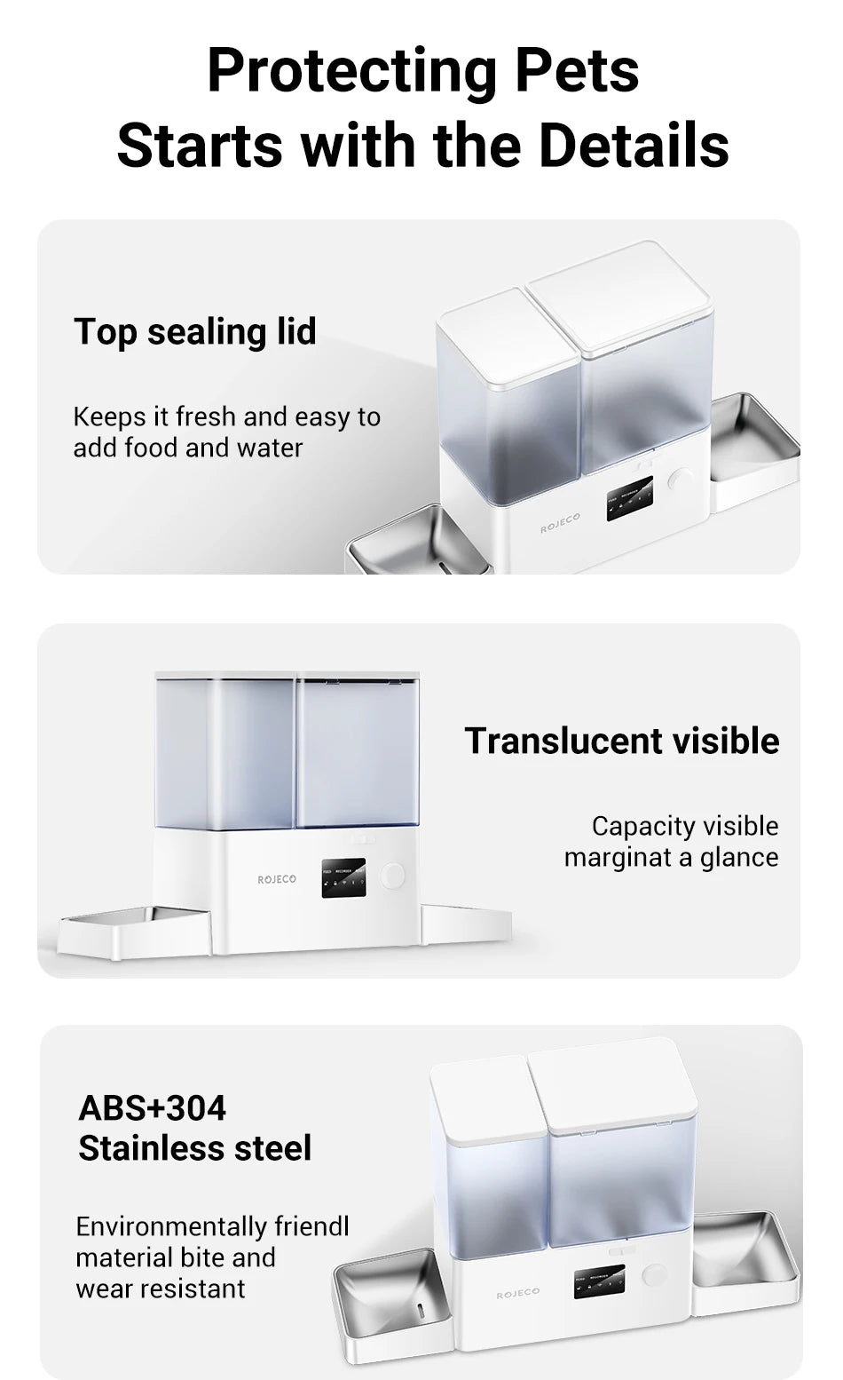 ROJECO 8.5L Automatic Pet Feeder Water Fountain WIFI APP Remote Control Smart Dog 5L Food Dispenser 3.5L Gravity Water Drinker