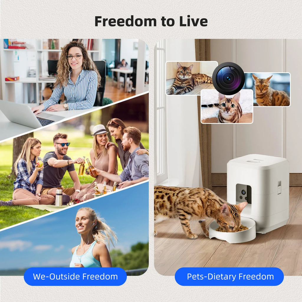 2L Automatic Pet Feeder Cat Smart Pet Feeder Wi-Fi & Camera Controlled Feeder Dog & Cat Food Dispenser Remote App (No 5V 2A plug)