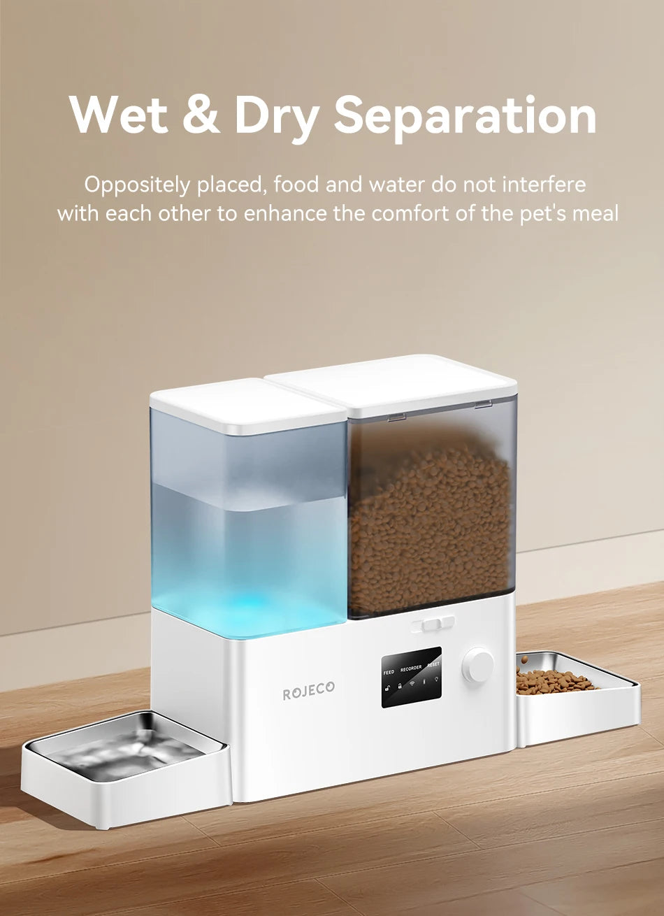 ROJECO Stainless Steel Feeding Bowl & Water Bowl Accessories For 8.5L Automatic Pet Feeder With Water Dispenser Pet Accessories