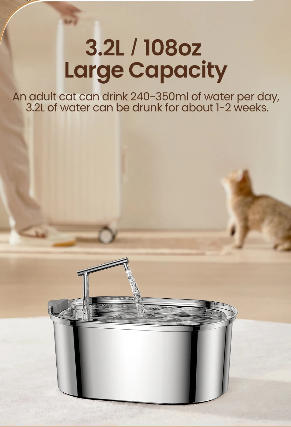 ROJECO Stainless Steel Cat Water Fountain Automatic Cat Drinker Drinking Fountain For Cats Dogs Pet Water Dispenser Accessories