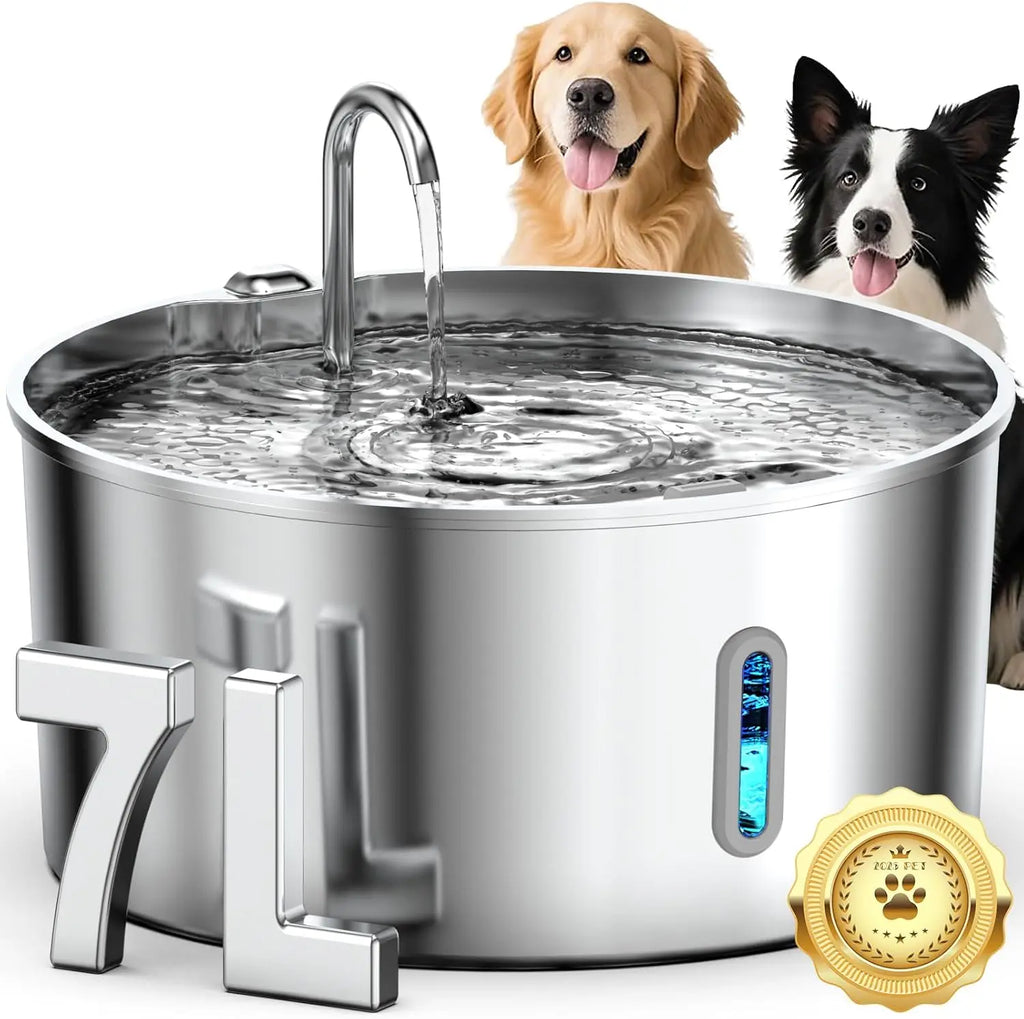 7L Stainless Steel Dog Water Fountain for Large Dogs, Automatic Dispenser with Quiet Pump