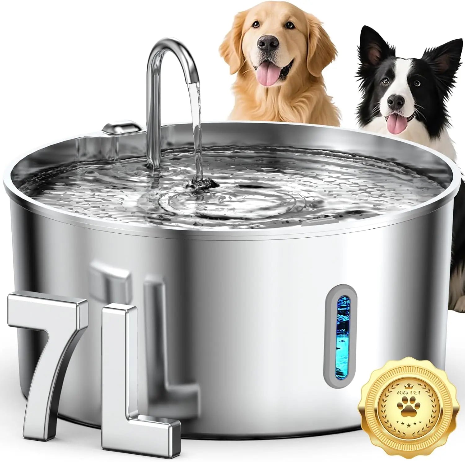 7L Stainless Steel Dog Water Fountain for Large Dogs, Automatic Dispenser with Quiet Pump