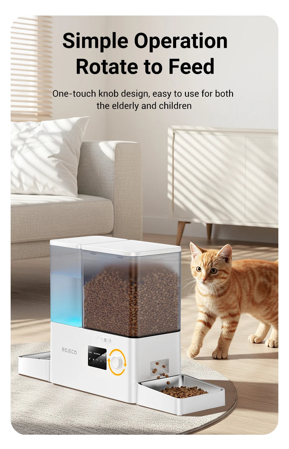 ROJECO 8.5L Automatic Pet Feeder Water Fountain WIFI APP Remote Control Smart Dog 5L Food Dispenser 3.5L Gravity Water Drinker