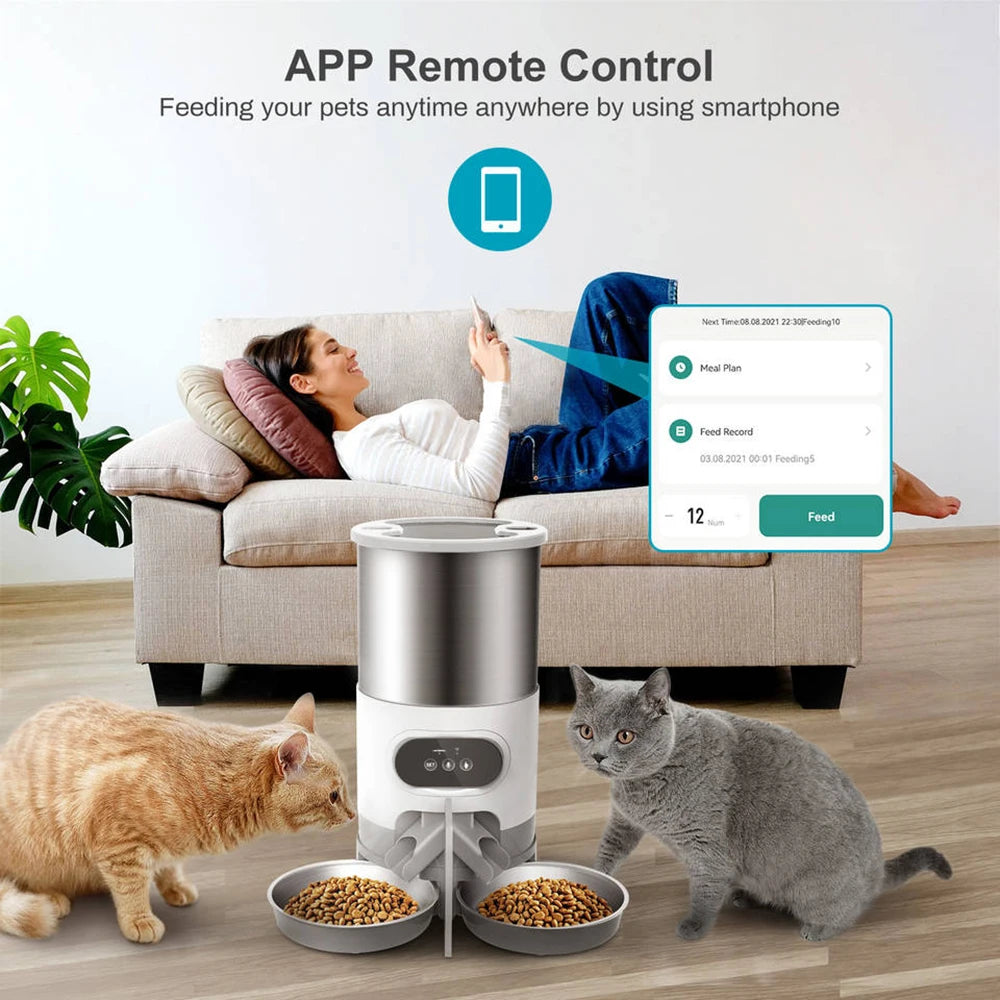 4.5L WIFI APP Automatic Pet Feeder Dry Food Dispenser Voice Recorder Timer Feeding Vending for Large Cats Dogs Smart Pet Bowl