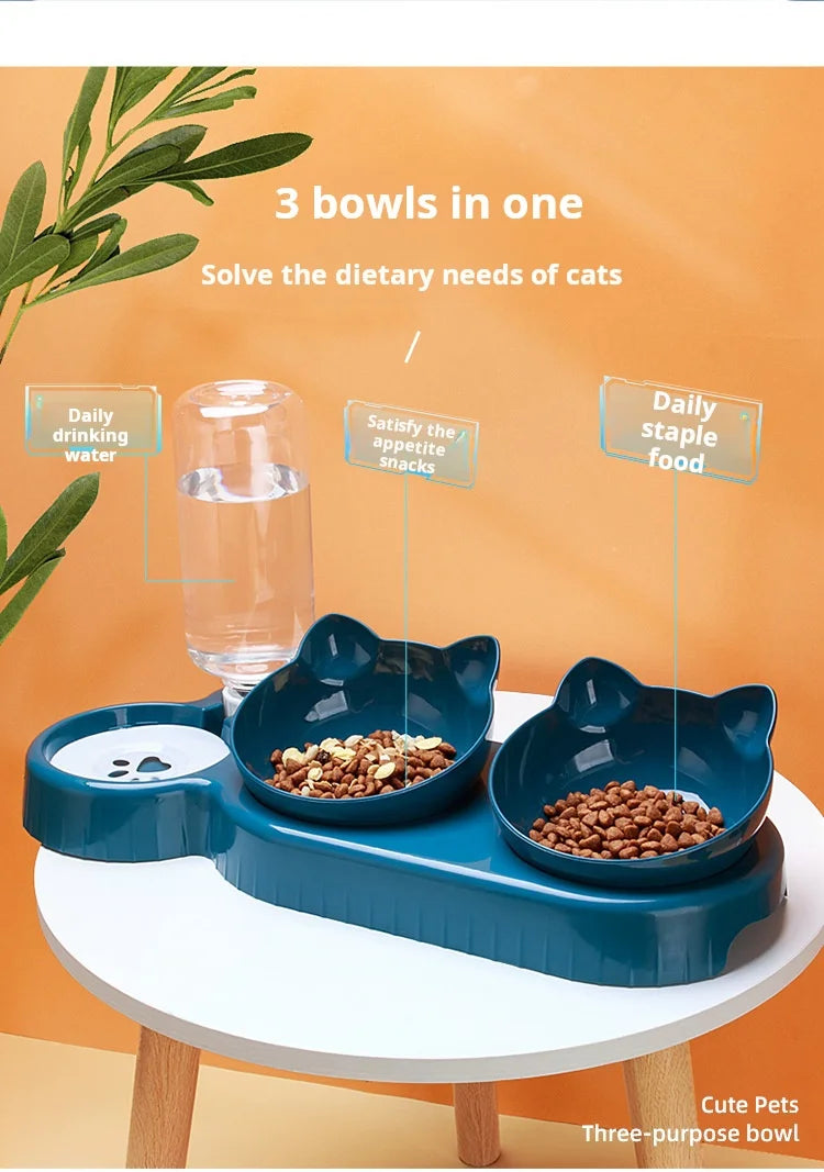 🐱 3-in-1 Cat Food Bowl with Water Dispenser | Non-tip, Tilted, and Comfortable ⭐ 4.8/5 (1,500+ customers)