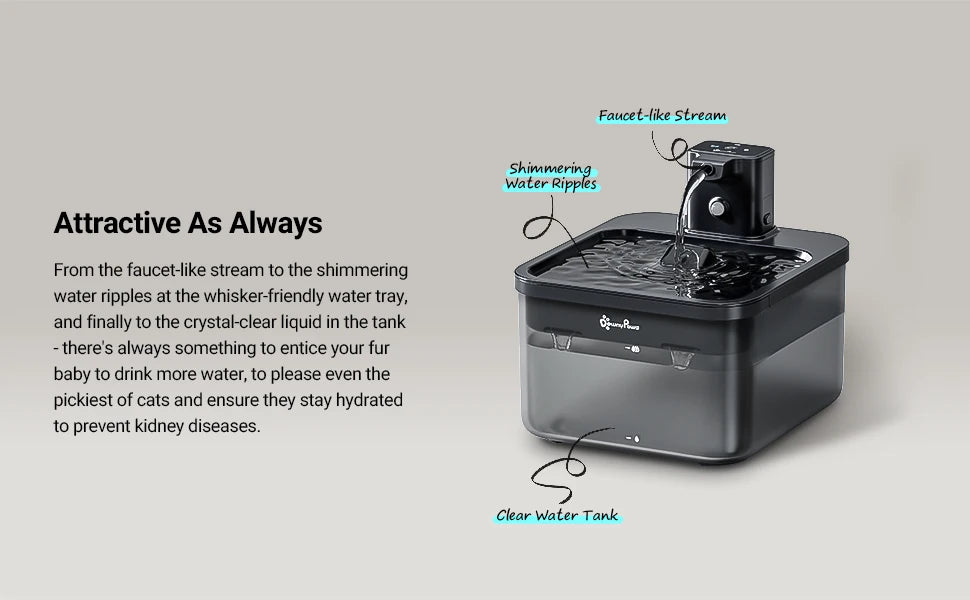 Fontaine à eau sans fil pour chat DownyPaws 2,5 L, automatique, sur batterie, avec détecteur de mouvement, distributeur d'eau pour chien