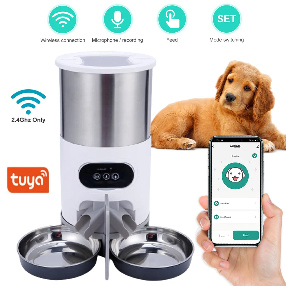 4.5L WIFI APP Automatic Pet Feeder Dry Food Dispenser Voice Recorder Timer Feeding Vending for Large Cats Dogs Smart Pet Bowl