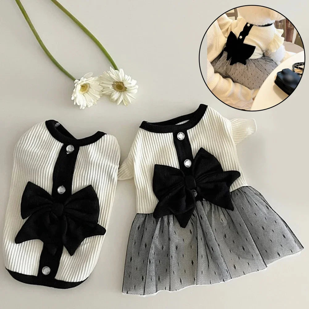 Robe pour chien pour petits chiens, vêtements de luxe d'été pour chiot, jupe en dentelle avec nœud, T-shirt pour chien noir et blanc, costume pour filles, gilet Chihuahua