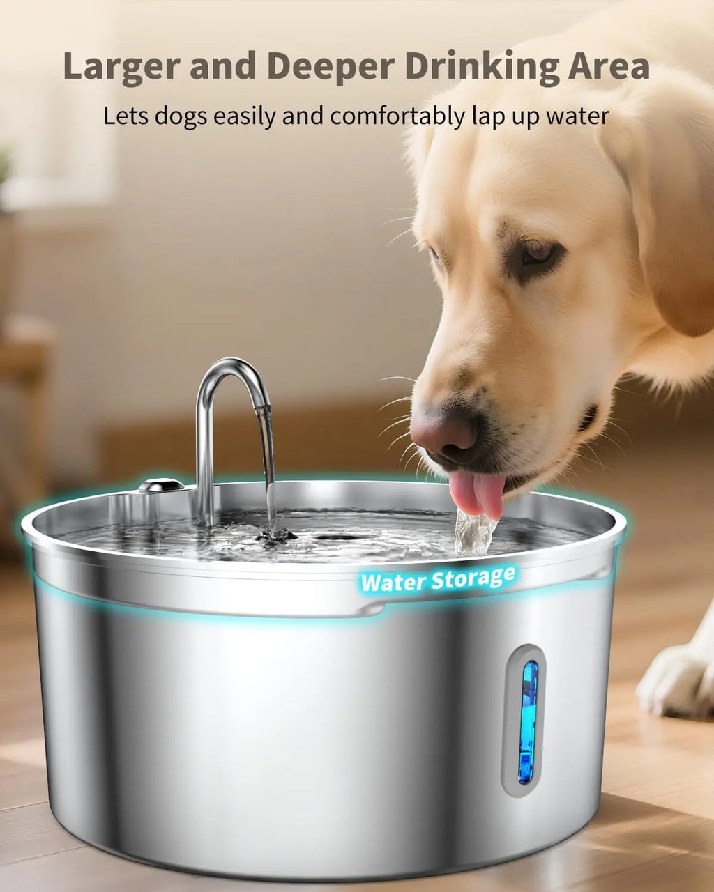 7L Stainless Steel Dog Water Fountain for Large Dogs, Automatic Dispenser with Quiet Pump