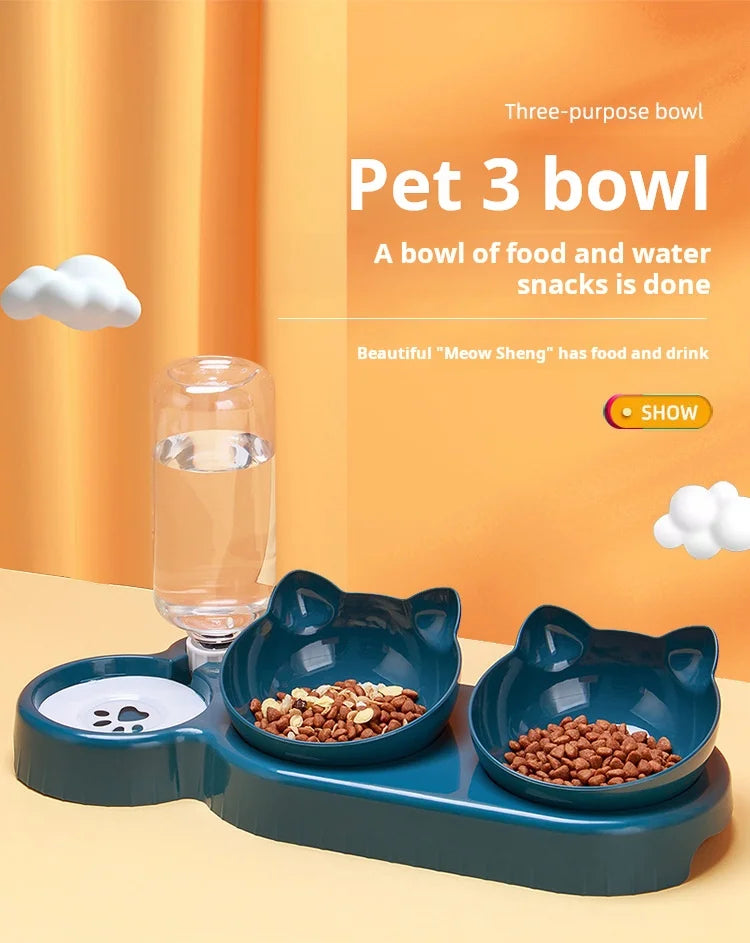 🐱 3-in-1 Cat Food Bowl with Water Dispenser | Non-tip, Tilted, and Comfortable ⭐ 4.8/5 (1,500+ customers)