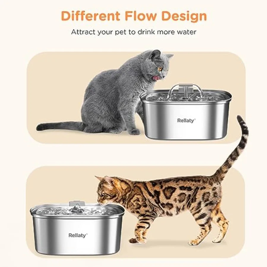 Cat Water Stainless Steel: 108oz/3.2L Drinking Foundatin for Cats Indoor Automatic Dog Water Dispenser Bowl - Cat Feeding and W