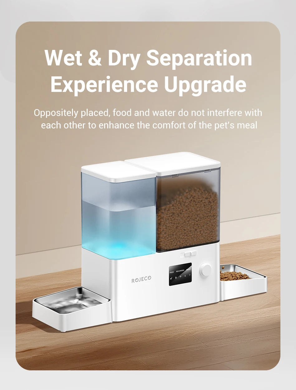 ROJECO 8.5L Automatic Pet Feeder Water Fountain WIFI APP Remote Control Smart Dog 5L Food Dispenser 3.5L Gravity Water Drinker