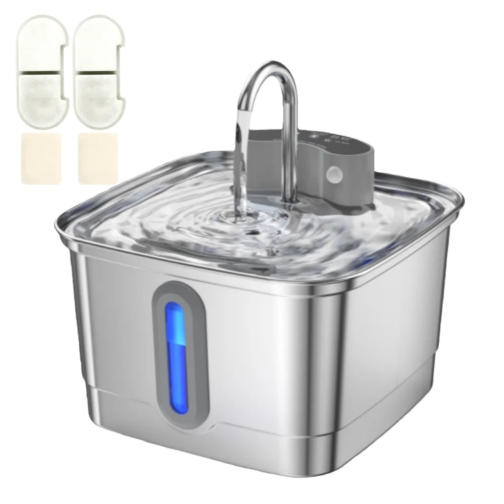 Smart Wireless Cat Water Fountain 4000mAh Rechargeable Battery Sensor Stainless Steel Automatic Pet Water Dispenser with Filter