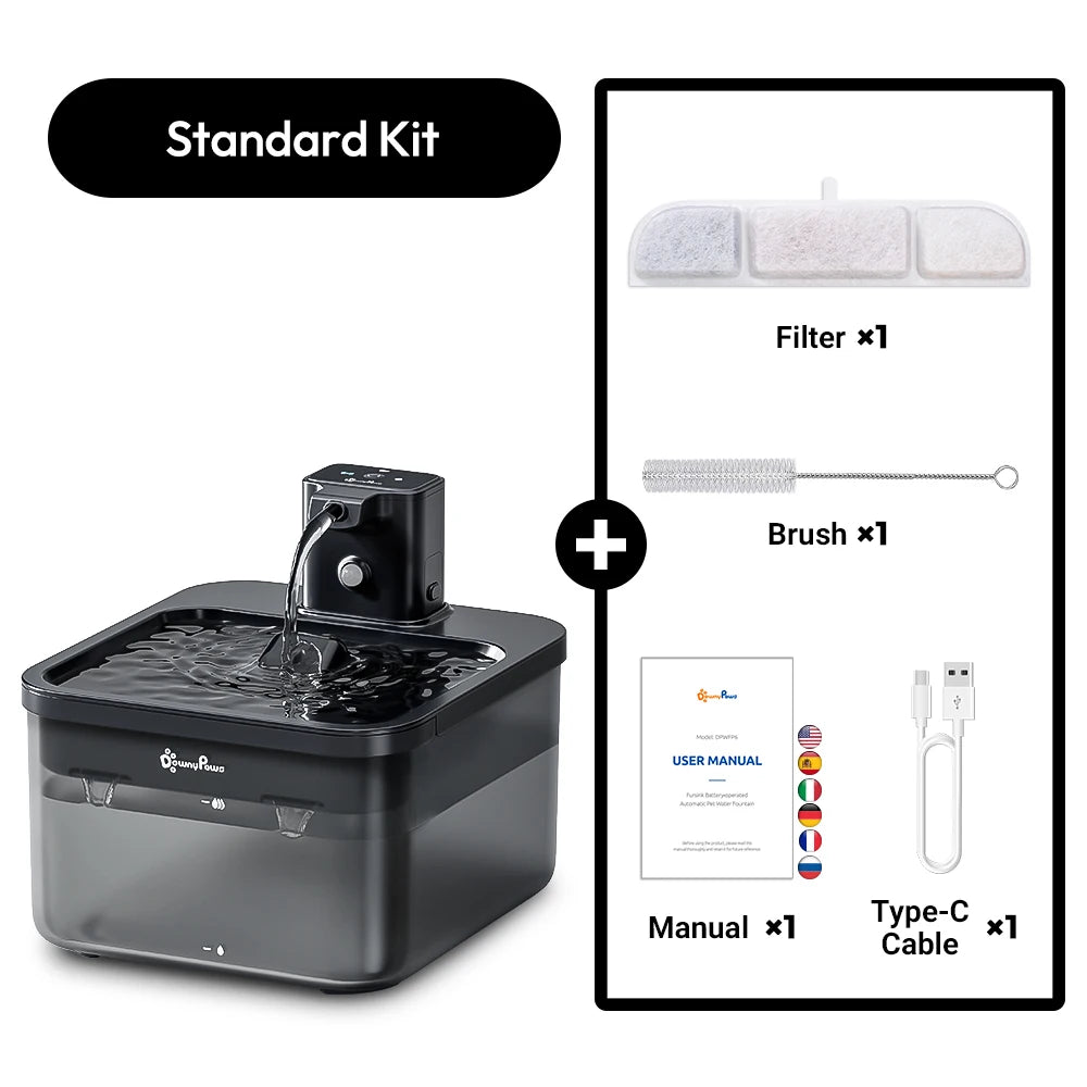 Fontaine à eau sans fil pour chat DownyPaws 2,5 L, automatique, sur batterie, avec détecteur de mouvement, distributeur d'eau pour chien