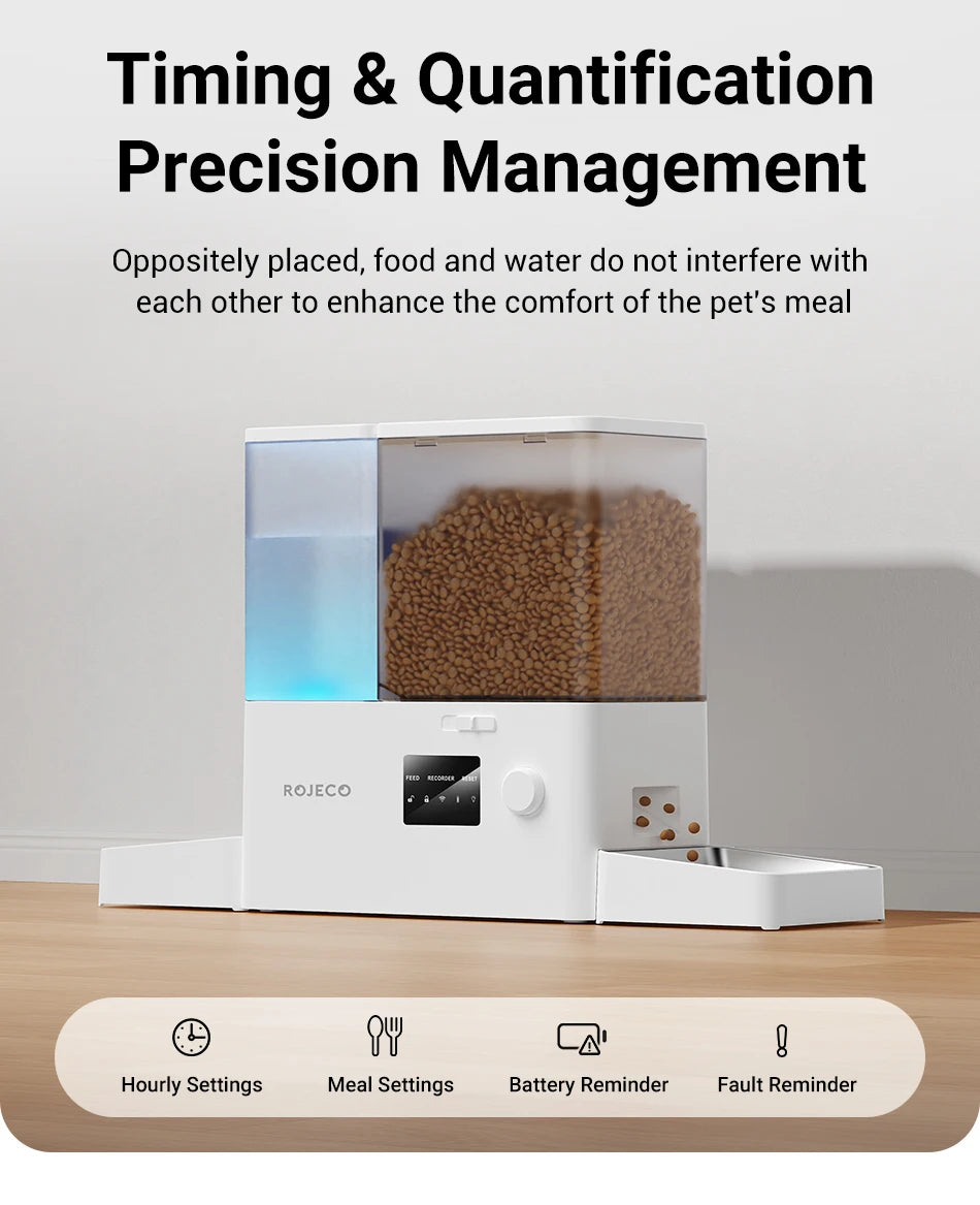 ROJECO 8.5L Automatic Pet Feeder Water Fountain WIFI APP Remote Control Smart Dog 5L Food Dispenser 3.5L Gravity Water Drinker
