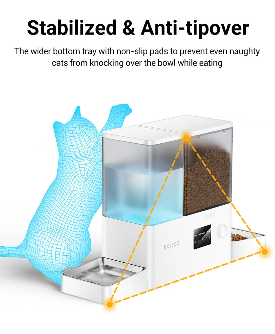 ROJECO 8.5L Automatic Pet Feeder Water Fountain WIFI APP Remote Control Smart Dog 5L Food Dispenser 3.5L Gravity Water Drinker