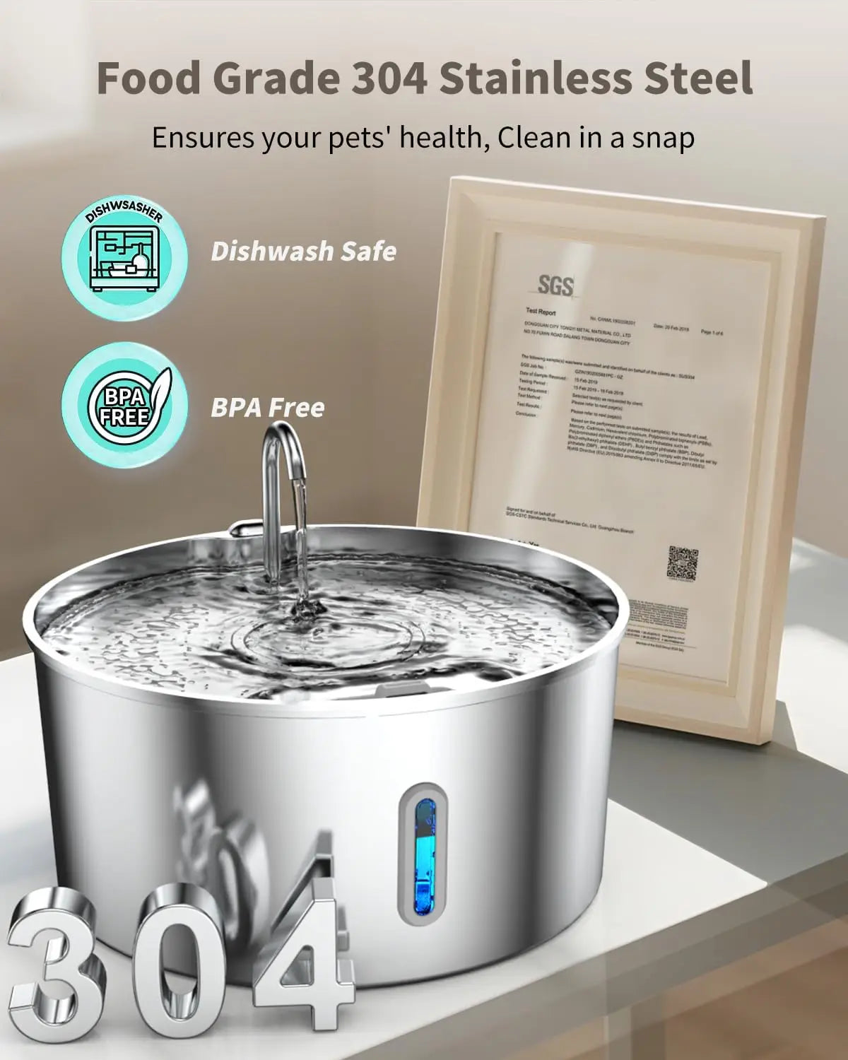 7L Stainless Steel Dog Water Fountain for Large Dogs, Automatic Dispenser with Quiet Pump