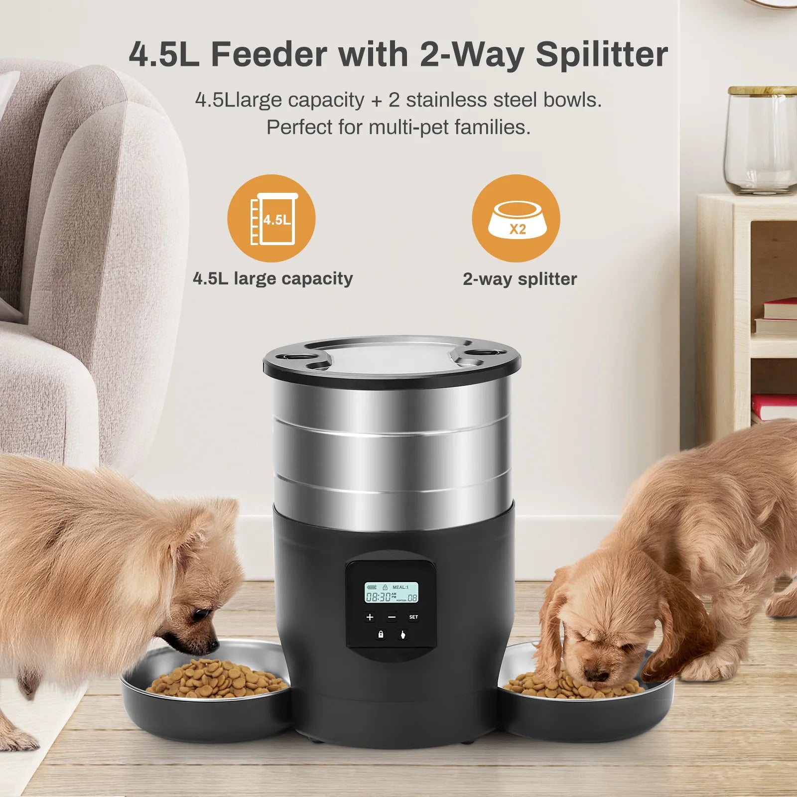 4.5L TuYa APP Automatic Pet Water Fountain Feeder Button Version Auto Cat Drink Smart Dispenser For Cats Dog Dry Food Bowl