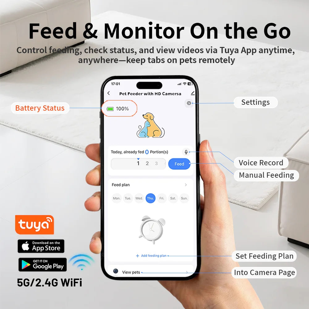Smart Pet Feeder with 15CM Elevated Camera Tuya App Control for Busy Pet Owners FURPIPI Automatic Cats Dog Food Feeder Dispenser