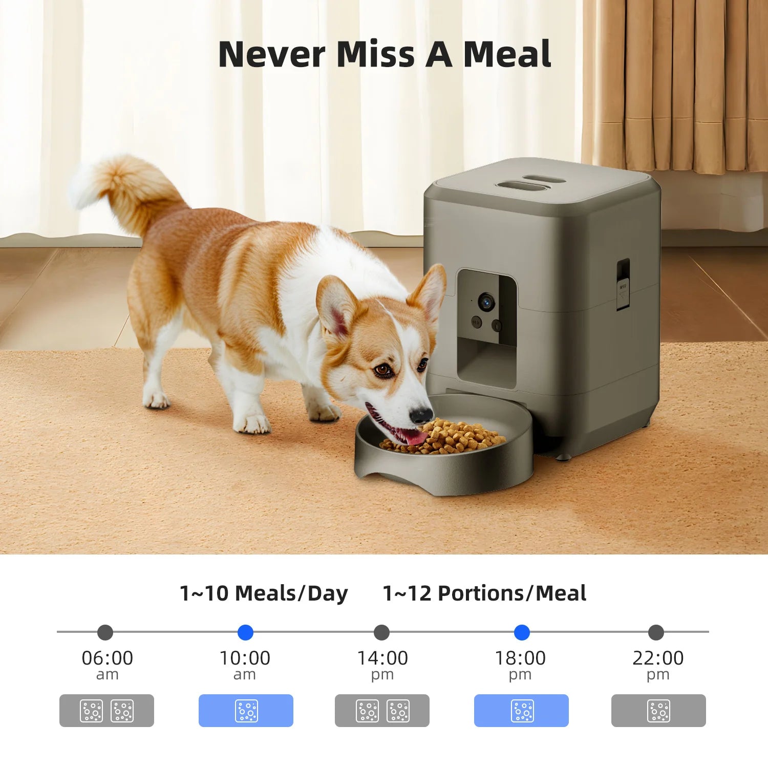 2L Automatic Pet Feeder Cat Smart Pet Feeder Wi-Fi & Camera Controlled Feeder Dog & Cat Food Dispenser Remote App (No 5V 2A plug)