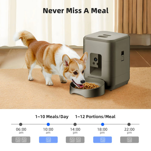 Distributeur automatique de nourriture 2L pour chat et chien - Contrôlé par Wi-Fi et caméra - Distributeur de nourriture pour animaux de compagnie - Application à distance (pas de prise 5V 2A)