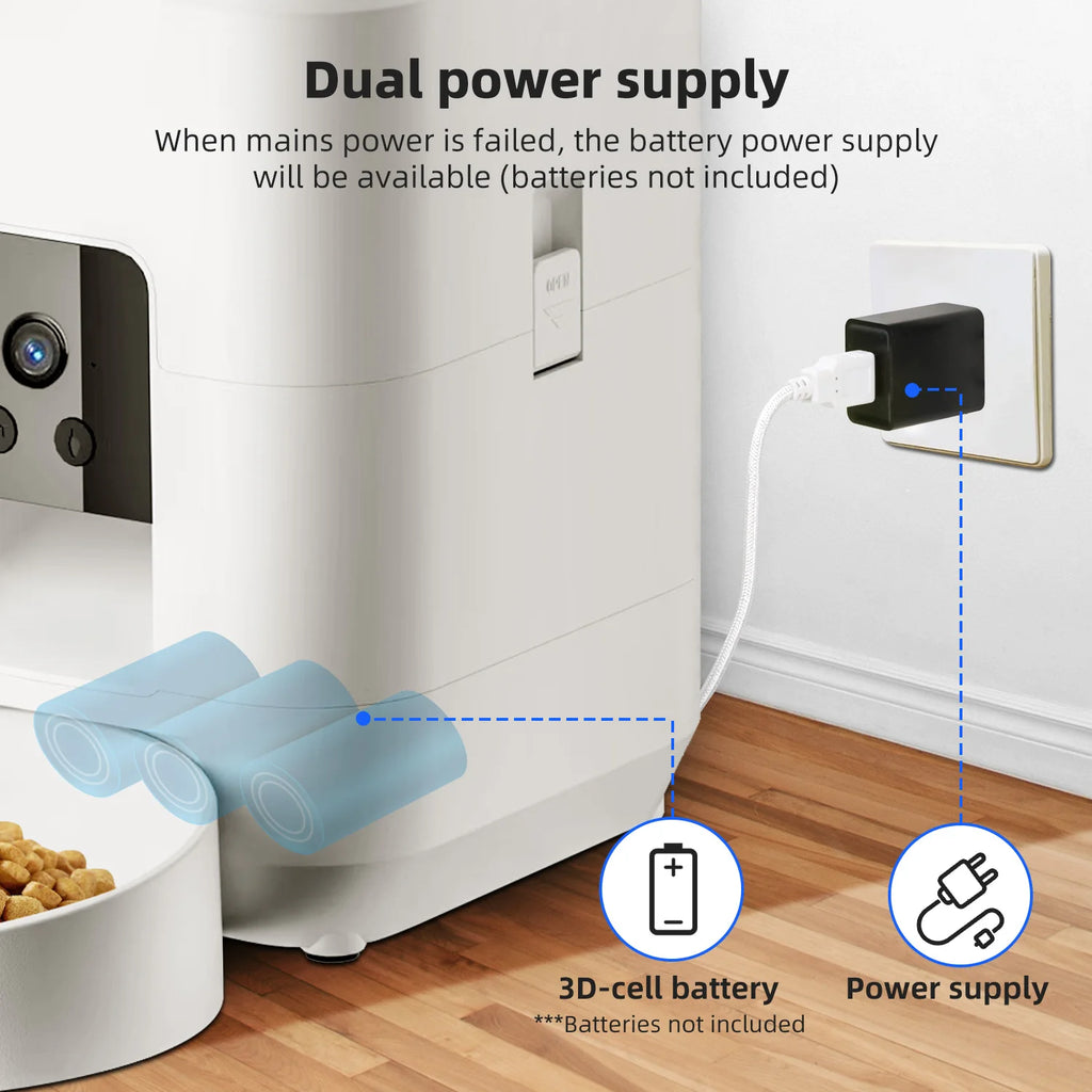 2L Automatic Pet Feeder Cat Smart Pet Feeder Wi-Fi & Camera Controlled Feeder Dog & Cat Food Dispenser Remote App (No 5V 2A plug)