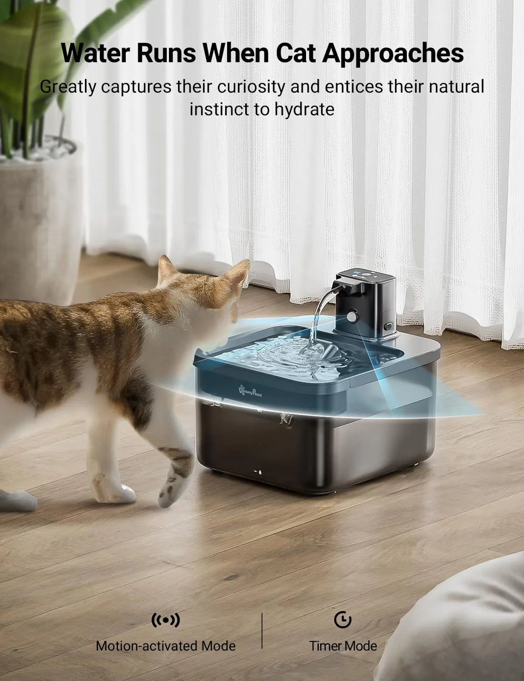 Fontaine à eau sans fil pour chat DownyPaws 2,5 L, automatique, sur batterie, avec détecteur de mouvement, distributeur d'eau pour chien