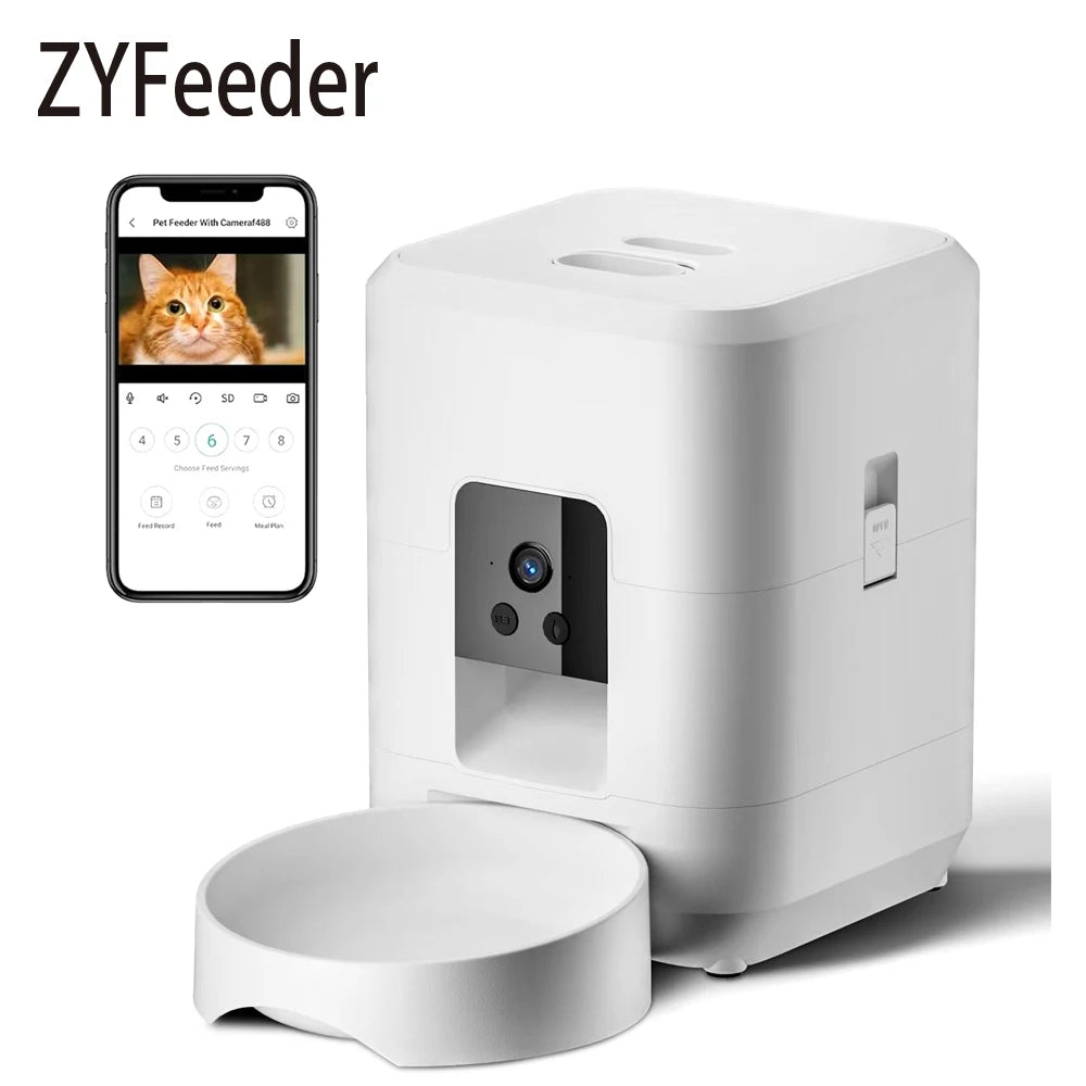 2L Automatic Pet Feeder Cat Smart Pet Feeder Wi-Fi & Camera Controlled Feeder Dog & Cat Food Dispenser Remote App (No 5V 2A plug)
