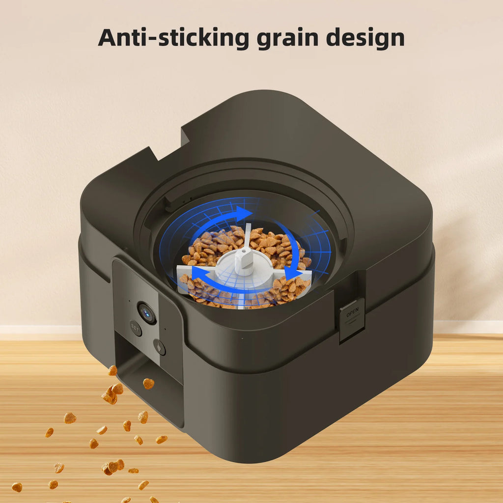 2L Automatic Pet Feeder Cat Smart Pet Feeder Wi-Fi & Camera Controlled Feeder Dog & Cat Food Dispenser Remote App (No 5V 2A plug)