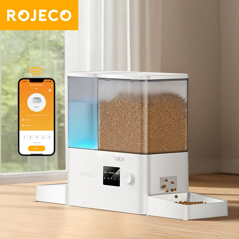 ROJECO 8.5L Automatic Pet Feeder Water Fountain WIFI APP Remote Control Smart Dog 5L Food Dispenser 3.5L Gravity Water Drinker