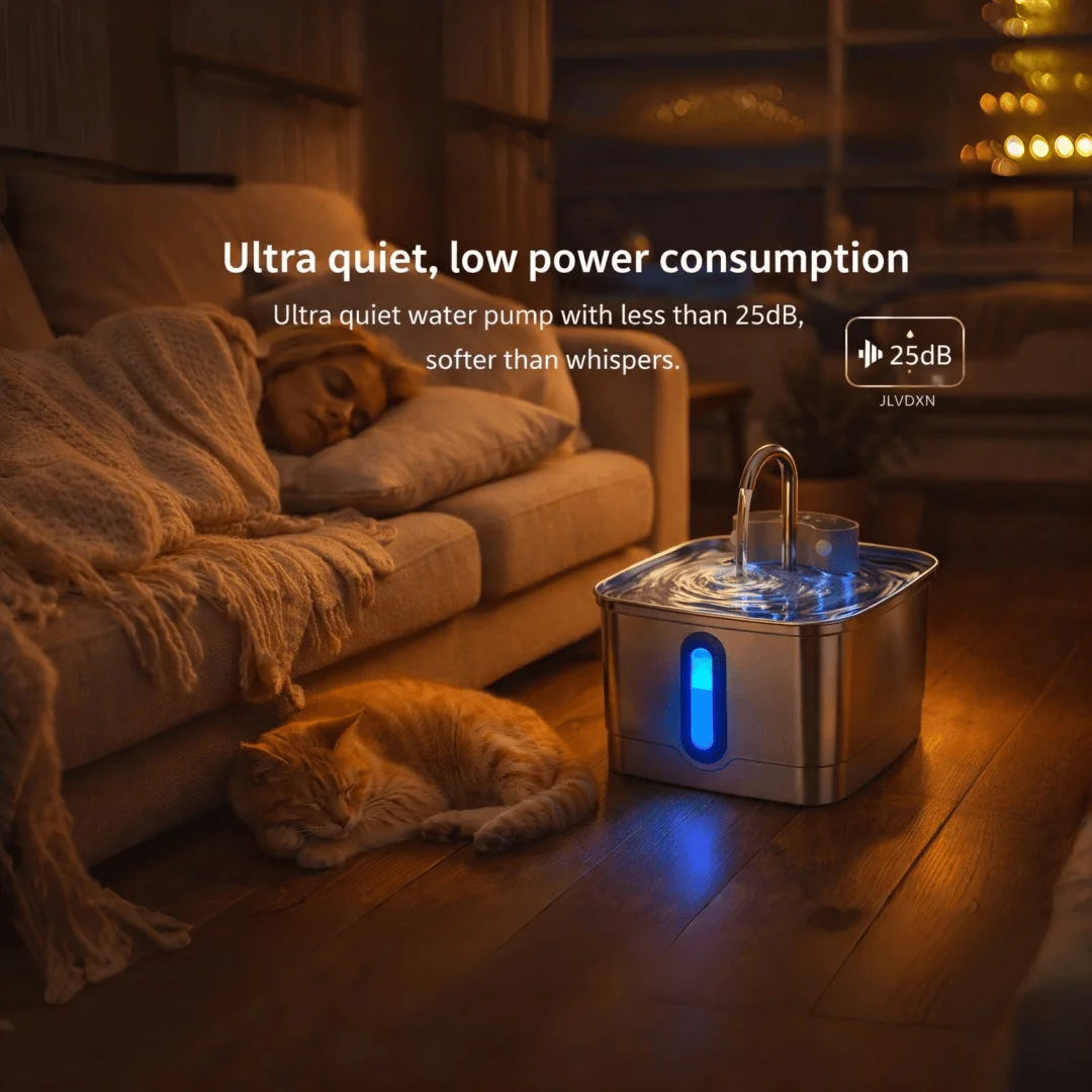 Smart Wireless Cat Water Fountain 4000mAh Rechargeable Battery Sensor Stainless Steel Automatic Pet Water Dispenser with Filter
