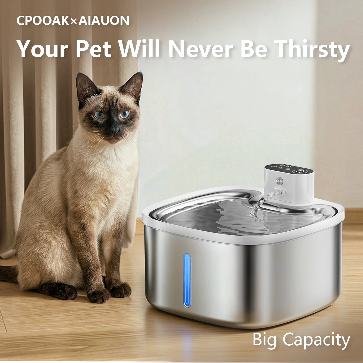 Cat Water Fountain 3.5L Wireless Inductive Pet Water Purifier, Silent Pump and Stainless Steel Tray, 4000mAh Rechargeable Battery
