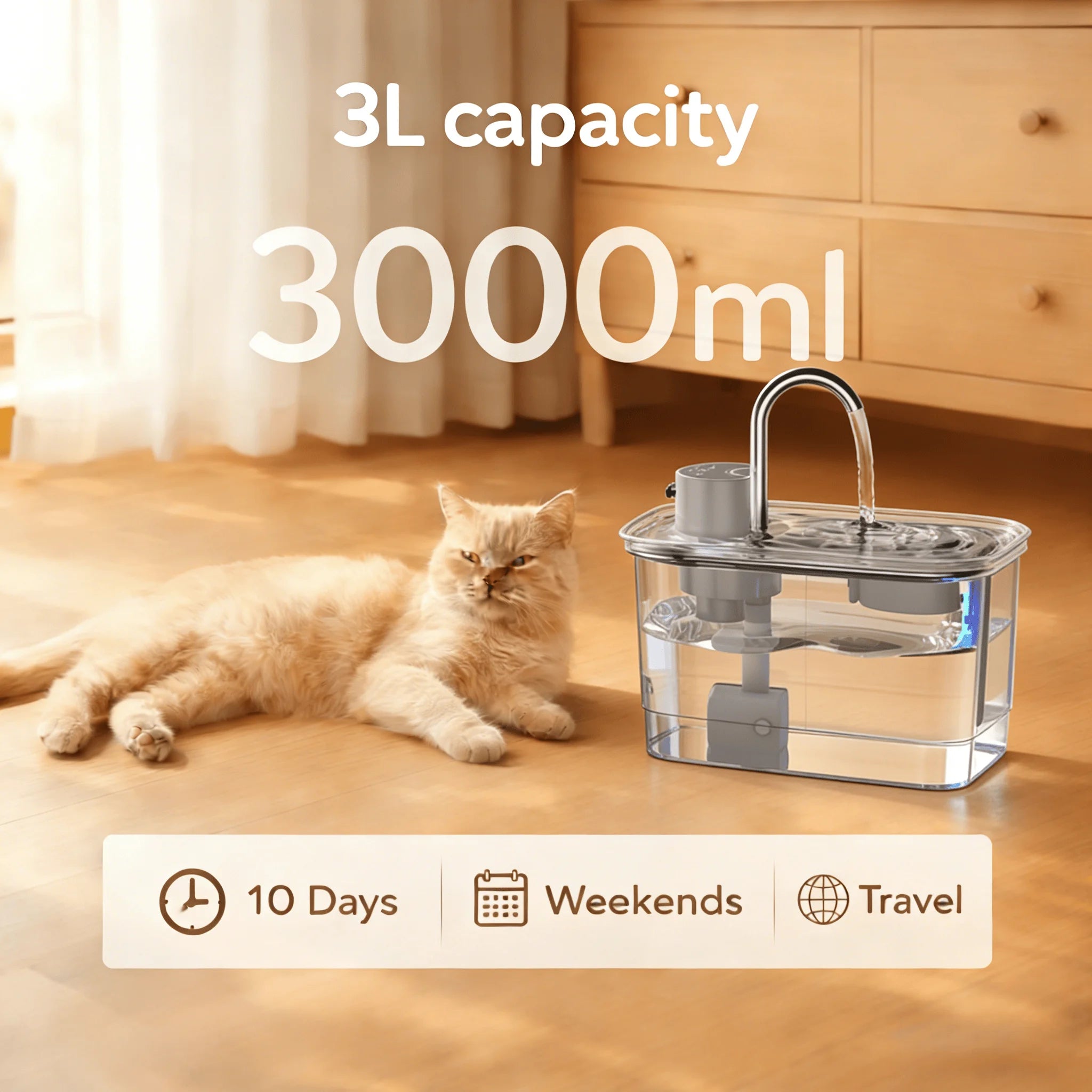 Smart Wireless Cat Water Fountain 4000mAh Rechargeable Battery Sensor Stainless Steel Automatic Pet Water Dispenser with Filter