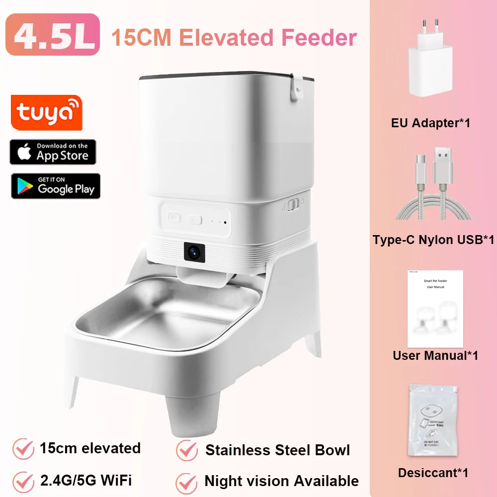 Smart Pet Feeder with 15CM Elevated Camera Tuya App Control for Busy Pet Owners FURPIPI Automatic Cats Dog Food Feeder Dispenser